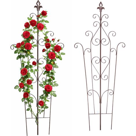 Relaxdays griglia per rampicanti, set 2 pz, HxL: 100x40 cm, vintage, metallo, tutore piante, giardino, vaso, marrone