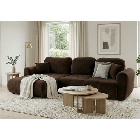 Ecksofa mit Schlaffunktion BRUSK MAX in Stoff Kronos Dunkelbraun Ottomane Links (1/5)