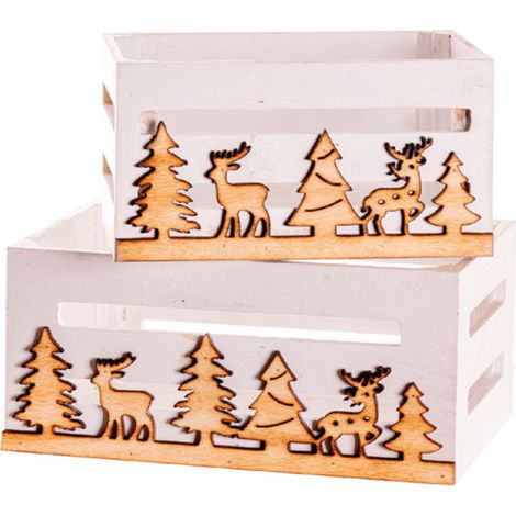 Set 2 Cassette Natale Legno Scatola Confezione Pacco Natalizio Vanninge, misuraSet 2coloreBianco (1/4)