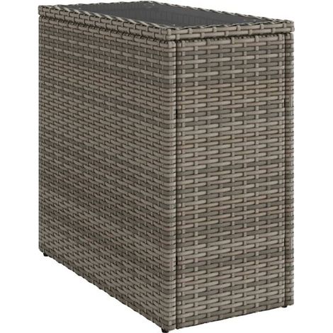 Table d'appoint de jardin avec plateau en verre et rotin gris (1/5)