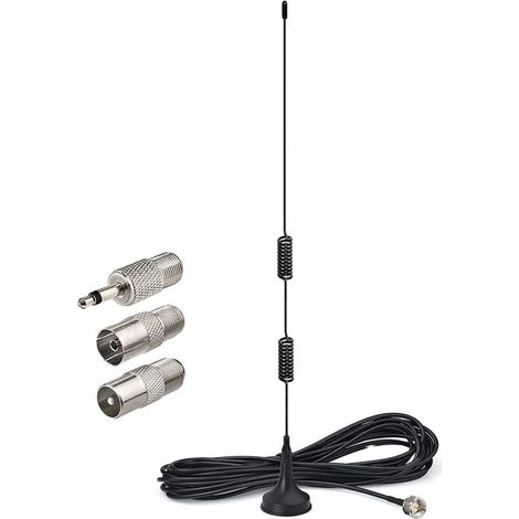 Antenne Radio FM - Support Magnétique - Câble Coaxial 3 M - Connecteur F Mâle - Compatible Tuner HiFi Stéréo - 1 Pièce (1/5)
