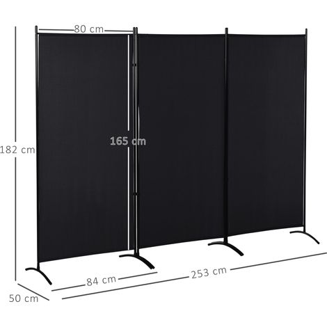 Paravent pliable 3 panneaux 253x50x182 cm avec 6 pieds métal noir, idéal pour une séparation rapide et une touche industrielle sobre. (1/5)