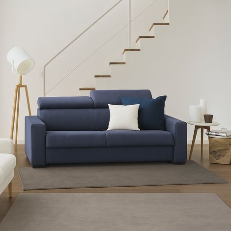 Dmora - Canapé fixe Dabadi, Canapé 2 places, 100% Made in Italy, Canapé Salon, en tissu matelassé, avec appuis-tête réglables et accoudoirs fins, Cm 160x95h85, Bleu (1/4)