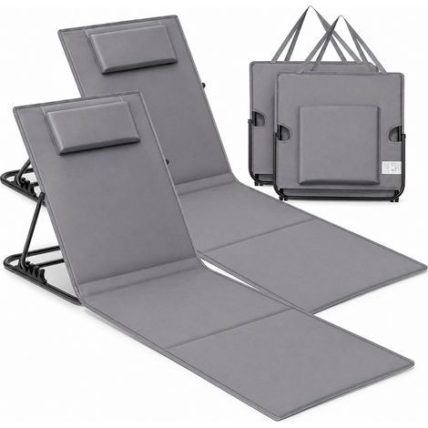 Set 2 Lettini Prendisole Reclinabili Pieghevoli Con Schienale 4 Posizioni Tasca Portaoggetti Cuscino Poggiatesta Per Spiaggia Piscina Giardino 158 x 55 x 52 Cm Grigio
