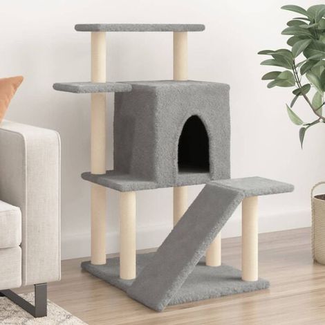 Arbre à chat avec poteaux à griffer en sisal gris clair, 97 cm