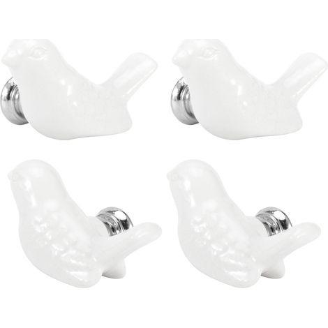 Lot de 4 poignées en céramique en forme d'oiseau pour portes, tiroirs et placards (accessoires de meubles, blanc) (1/5)