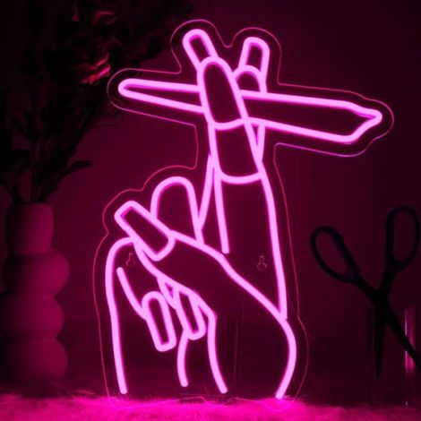 Panneau néon LED rose avec geste de la main pour décoration murale, panneau néon USB (1/5)