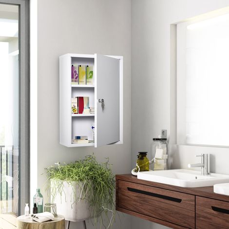 Botiquín Kleankin, botiquín metálico con cerradura y 3 compartimentos, 40 x 18 x 60 cm, blanco