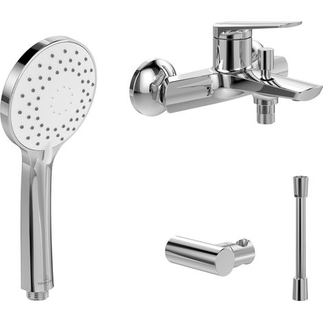Villeroy & Boch - Set di miscelatori per vasca da bagno Oasis (pacchetto 4 in 1), miscelatore per vasca da bagno con rubinetto, doccetta, flessibile per doccetta e supporto per doccetta, cromo (1/4)