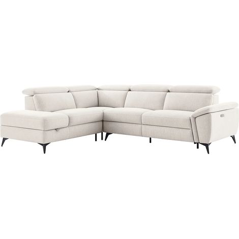 Divano angolare sinistro relax elettrico in tessuto melange beige CADILO (1/5)