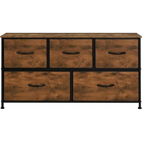 Commode à 5 tiroirs vintage en tissu, MDF et métal, meuble de rangement industriel pour chambre, salon ou entrée, avec plateau 100 x 30 cm - CHICFURN (1/5)