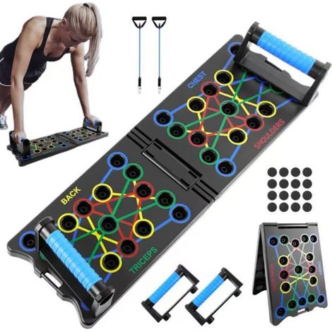 Portable fitness equipment, foldable ABS push-up board, color guide for strengthening chest, shoulders, triceps.