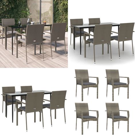 Set comedor jardín 5 pzas y cojines ratán sintético negro gris - Sillas de jardín - Mesa de jardín
