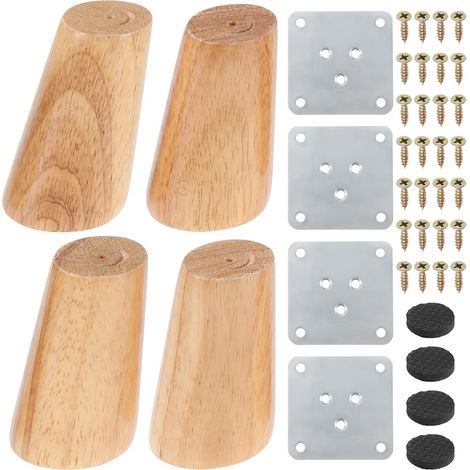 Patas de madera para muebles de 8 cm, 4 patas cónicas de madera maciza para sofá, patas de madera para muebles, patas oblicuas para sofá y mesa. (1/5)