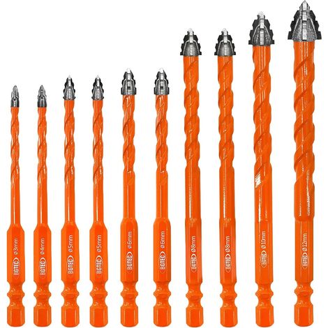 Set de Foret Sec - 10 Pièces Ø 3-12 mm Foret Bois Dentelé Nouveau foret excentrique pour bois plastique maçonnerie céramique verre béton marbre brique (1/5)