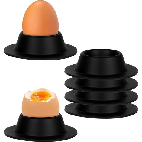 Lot de 6 Coquetiers, Silicone Noir, Support Oeuf Rond, Empilable, Lavable, Pour Petit Déjeuner (1/5)