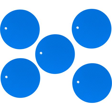 Lot de 5 dessous de plat ronds en silicone, multifonctionnels, résistants à la chaleur et antidérapants, pour plats chauds et fondues (bleu).