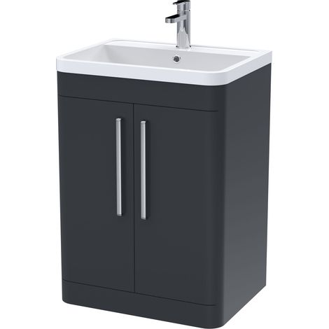 Balterley Aldershawe Contemporary Floor Standing 2 Door Bathroom Vanity Unit & Polymarble Basin, Dark Grey, 600mm