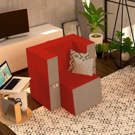 Baldiflex Poltrona Morbida Convertibile in Pouf color Rosso Pompeiano Praticha (1/5)