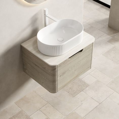 Mobile bagno 60 cm con lavabo ovale, cassetto soft-close, beige e bianco HAVRYA (1/5)