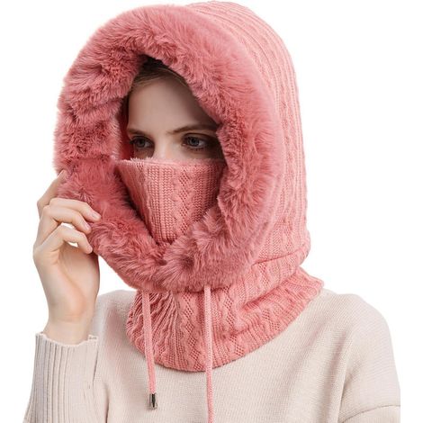 Sturmhaube Damen mit Fellkragen, winddichte Balaclava, warm, für Skifahren & Radfahren (1/5)
