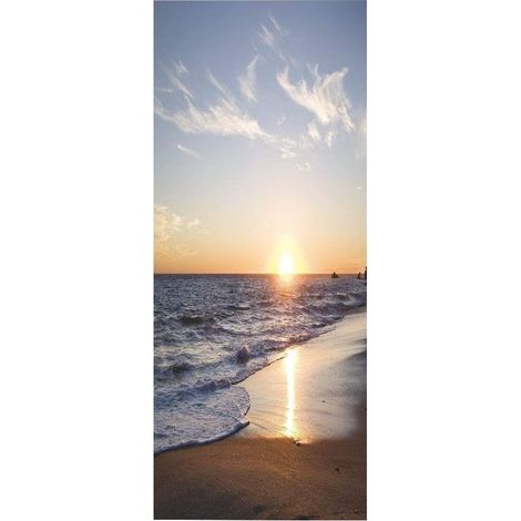 Sticker porte Trompe l'oeil Effect Papier Peint 3d pour Porte Photo Stickers Muraux Auto-adhésif Autocollants PVC Imperméable pour Chambre Salle de Bain Cuisine Décoration 77x200 cm Plage (1/5)