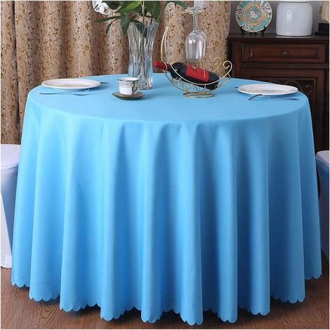 Nappe ronde 180cm Bleu, Polyester, pour cuisine, fête, mariage