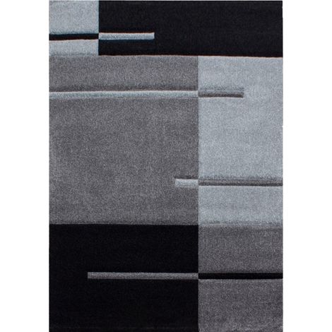 TRAITS - Tapis géométrique (Noir et Gris - 80x150cm)