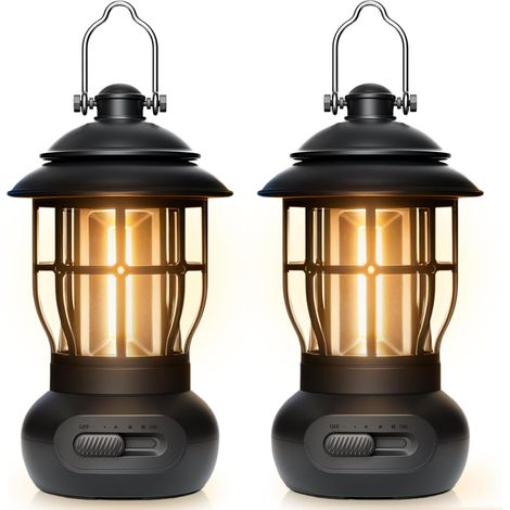 Lampe Camping: Lot De 2 Suspendue Lanterne De Camping, Portable à Intensité Variable Lampe De Camping Imperméables Pour Campings, Bricolage, Garage, Secours, Cave, Urgence (Noir) (1/5)
