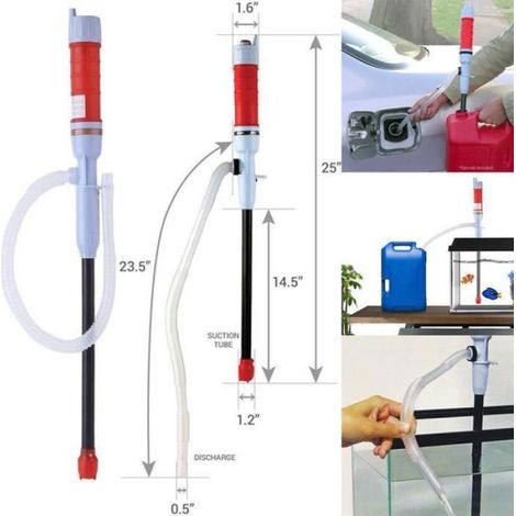 Pompe à siphonner électrique. Pompe submersible électrique pour liquides, sur piles (puissance de la pompe : 8L/min) (1/4)