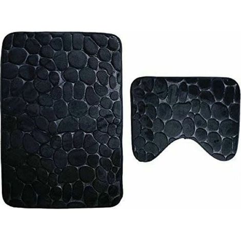 2 Tapis Bain Antiderapants Noir 50x80+40x50cm Lavables Machine (1/4)