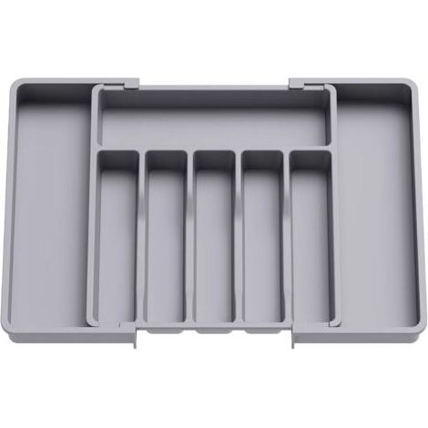 Range Couverts, Plateau d'Ustensiles Extensible pour Tiroir, Organisateur de Tiroir Réglable pour la Cuisine, Rangement Compact en Plastique pour contenir des Cuillères, Fourchettes, Gris