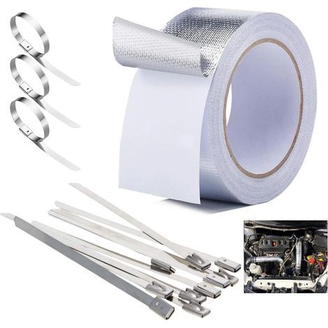 Bande de protection thermique pour pot d'échappement, 20 m x 5 cm, bande d'étanchéité de protection contre la chaleur, autocollant avec 20 serre-câbles, kit de réparation d'échappement pour tuyau et