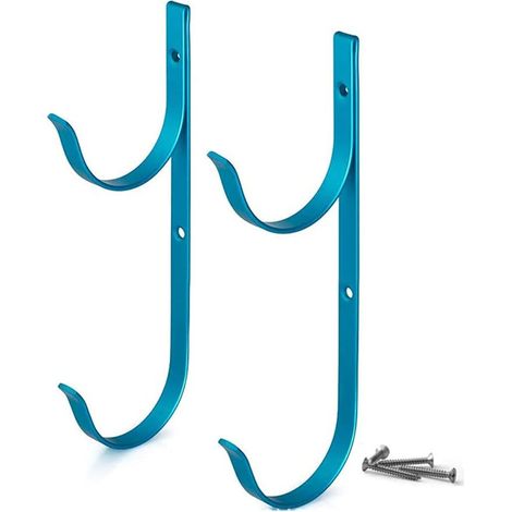 Pool Pole Bracket, Aluminum Pool Hooks, for Telescopic Poles, Skimmers, Leaf Rakes, Net, Brush, Vacuum Hose (Blue, 2 Pieces)) (1/5)