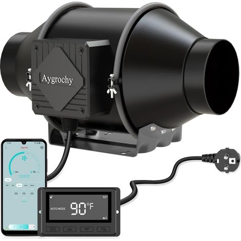 100mm Extracteur d'Air 30W, Moteur EC triphasé avec programmation de la température et de l'humidité, ventilateur d'extraction de 2800 tr/min pour Booster, tentes de culture. (1/5)