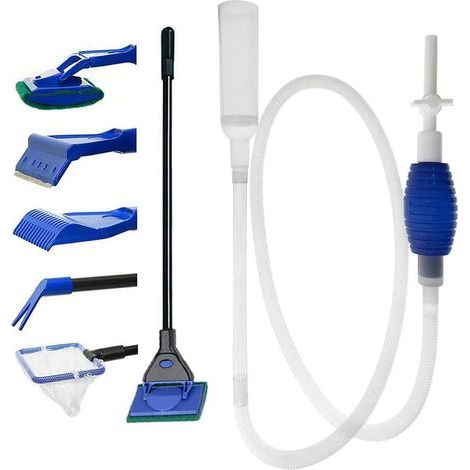 Kit de nettoyage pour aquarium - Grattoir à algues 5 en 1 et nettoyeur de gravier pour aquarium - Pompe à siphon manuelle pour drainer et remplacer votre eau en quelques minutes (1/5)