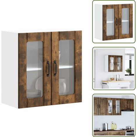 Almacenamiento de cocina - vidaXL Armario de cocina de pared con puerta de cristal "Lucca" de, madera de ingeniería de roble ahumado - Armario de cristal