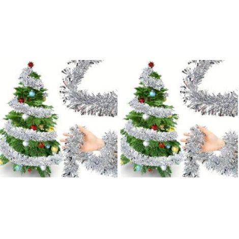 Weihnachtsgirlande 10m Silber, Tannengirlande für Innen & Außen, 2er Pack