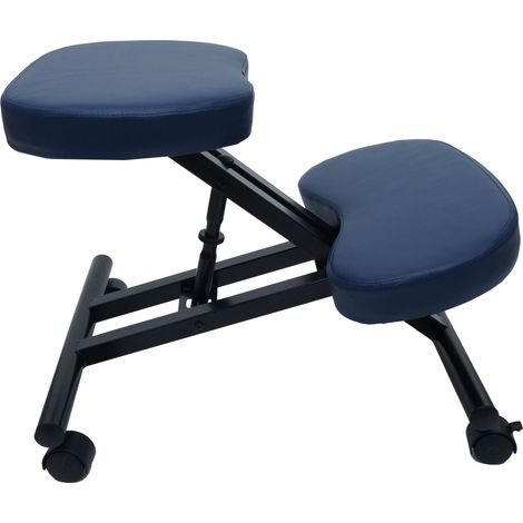 Tabouret à genoux HHG-091, tabouret d'assise, réglable en hauteur, roulettes, similicuir, métal, certifié MVG, bleu