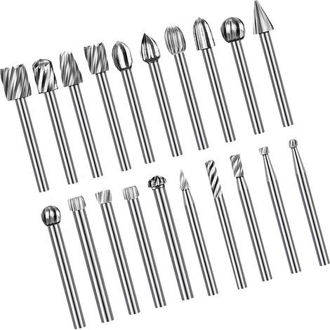 Set of 20 high-speed steel rotary cutters for chamfering and engraving (1/5)