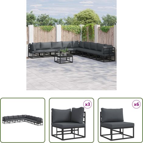 Gartenmöbel - Gartensofa-set mit Kissen 9 pcs Schwarz Aluminium (1/5)