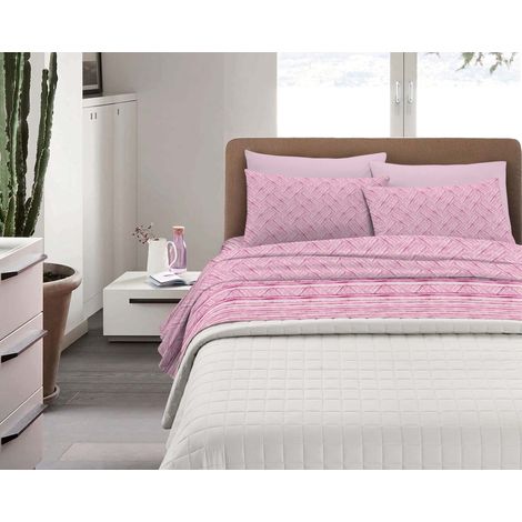 Completo Letto in Flanella Calda e Morbida Anti Pilling - Set Lenzuola Flanellato 3 Misure parure con Federe Dis7 Rosa - Singolo (1/4)