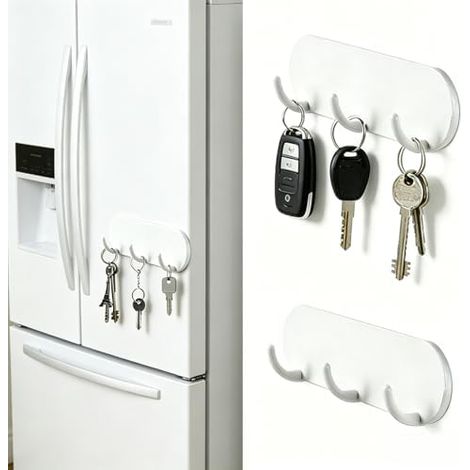 Lot de 2 crochets magnétiques blancs avec 3 sans perçage pour cuisine, salle bain, couloir, porte - (1/5)