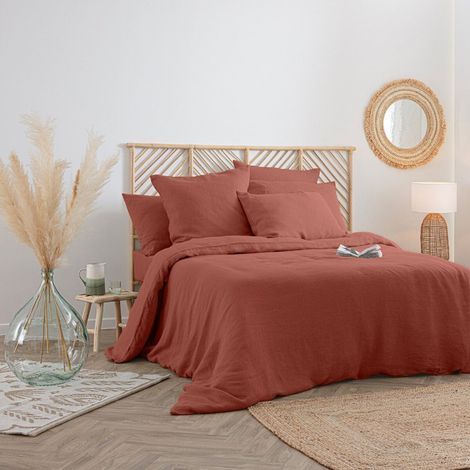Housse de Couette Lin "Adorable" 260x240cm Terracotta (1/4)