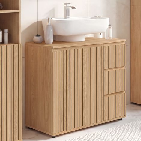 Mueble de baño VICTOR con armario y 3 cajones efecto listones (1/5)