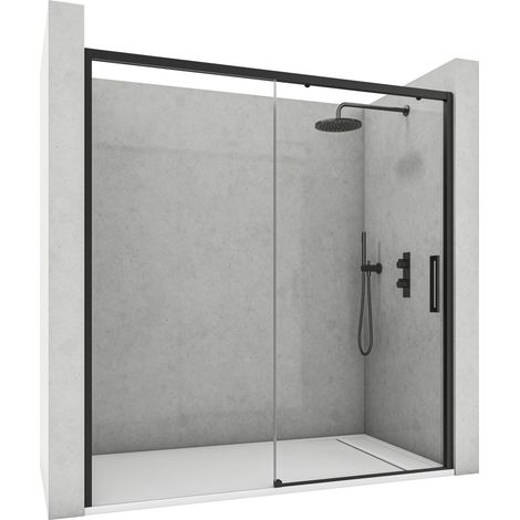 Mampara de Ducha Corredera con Cristal Templado 6 mm Antical - Perfil Negro Mate 99 a 103 cm Ancho  x 195 cm Alto Reversible y Resistente