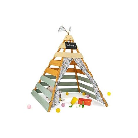Kids Teepee Tent with Machine Washable Flags Wooden Play Tent for Indoor & Outdoor (1/5)