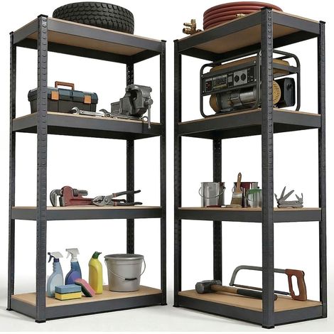 Set di 2 scaffali Easy Storage 160 x 80 x 40 cm Grigio 2 scaffali in metallo per impieghi gravosi con 8 ripiani Scaffale per impieghi gravosi (1/2)