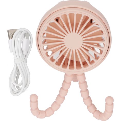 Mini ventilateur portable 3 vitesses, rotatif à 360°, rechargeable, avec support flexible, idéal pour le bureau, la chambre et le camping (rose).-AquaForge