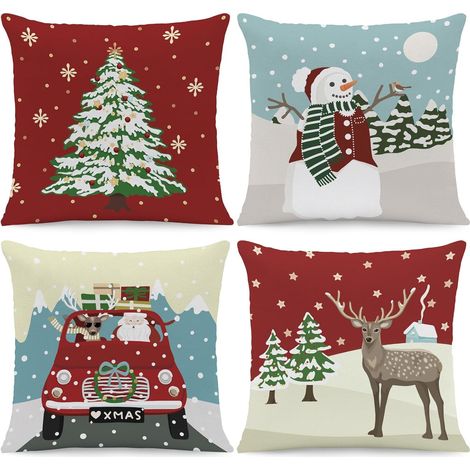 4 housses coussin 45 x 45 cm père Noël cerf (1/5)